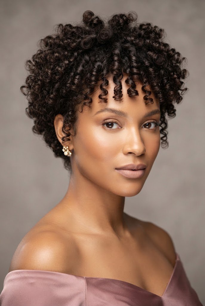Textured Curly Crop with Defined Coils — short hairstyles for wedding guests style outfit