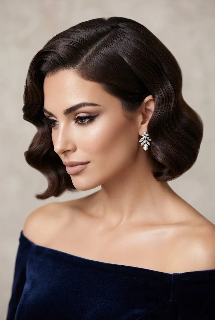 Hollywood Glamour Deep-Wave Crop — short hairstyles for wedding parties style outfit