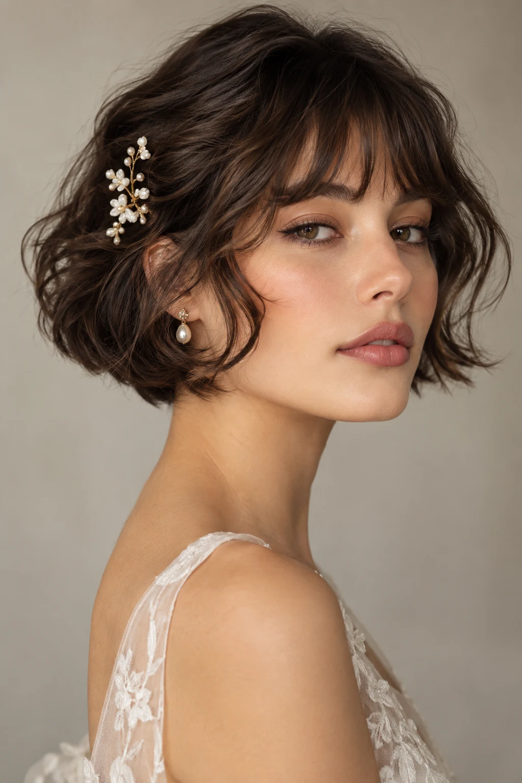 Chic French-Inspired Bob — short hairstyles for weddings style outfit
