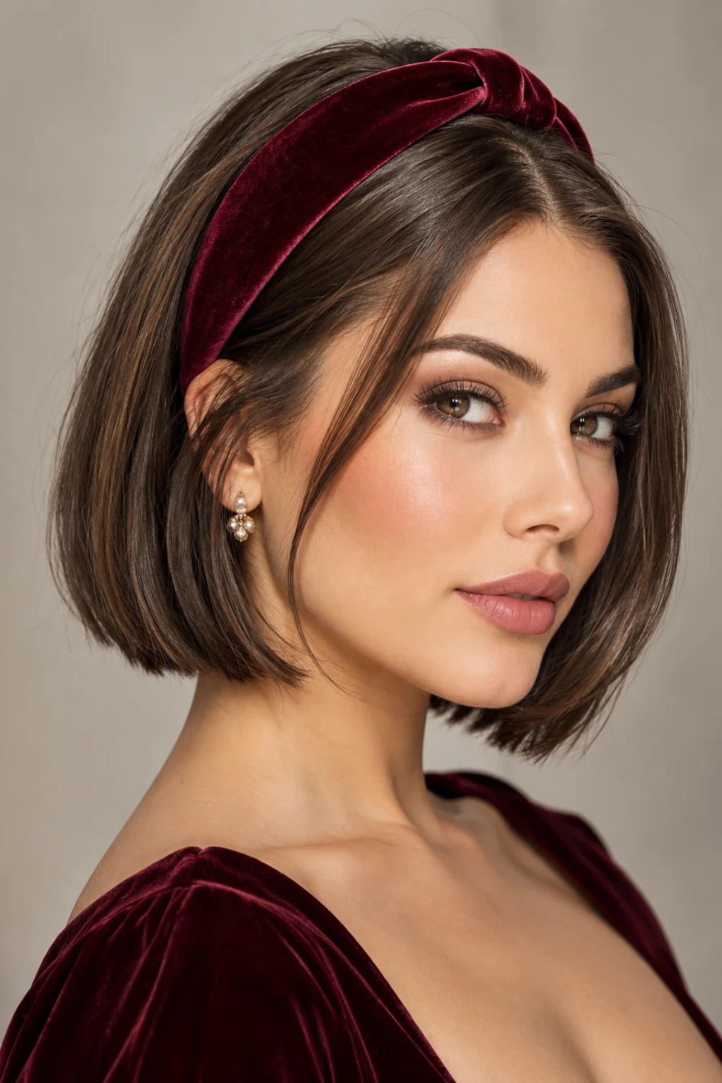 Polished Blunt Bob With a Velvet Band — short hairstyles with a headband style outfit