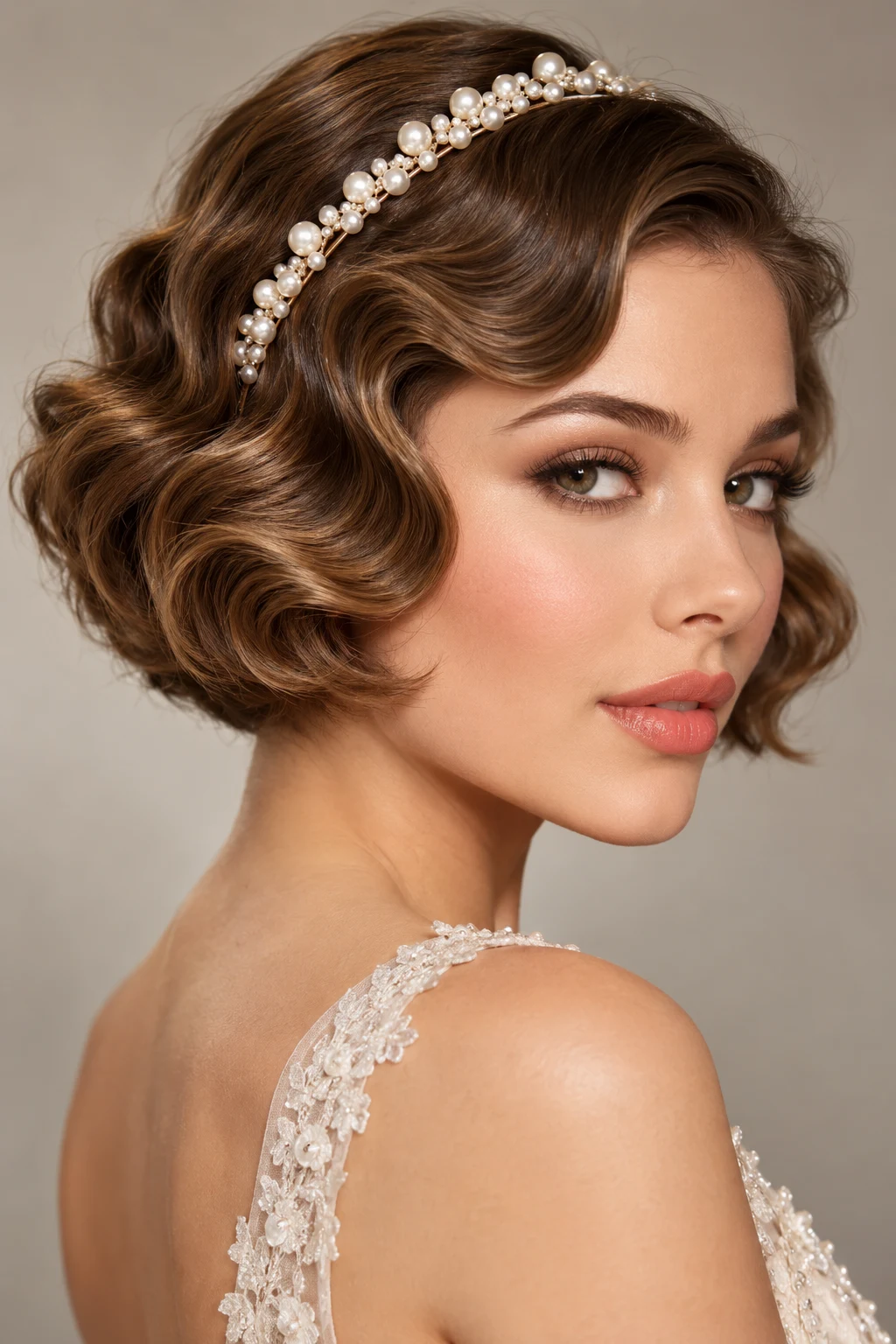 Retro Finger-Wave Bob With a Pearl Headband — short hairstyles with a headband style outfit