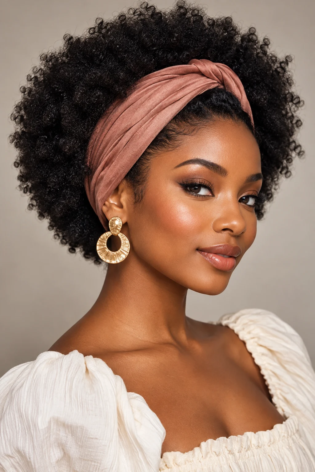 Natural Afro With a Wide Fabric Headband — short hairstyles with a headband style outfit
