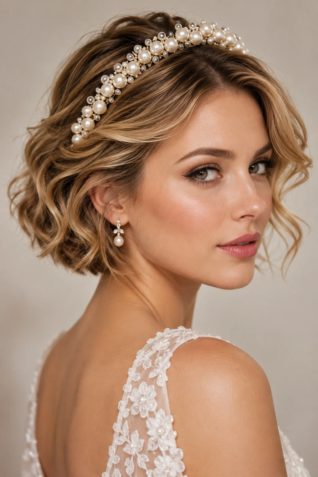Wedding-Ready Short Hair With a Pearl Halo — short hairstyles with a headband style outfit
