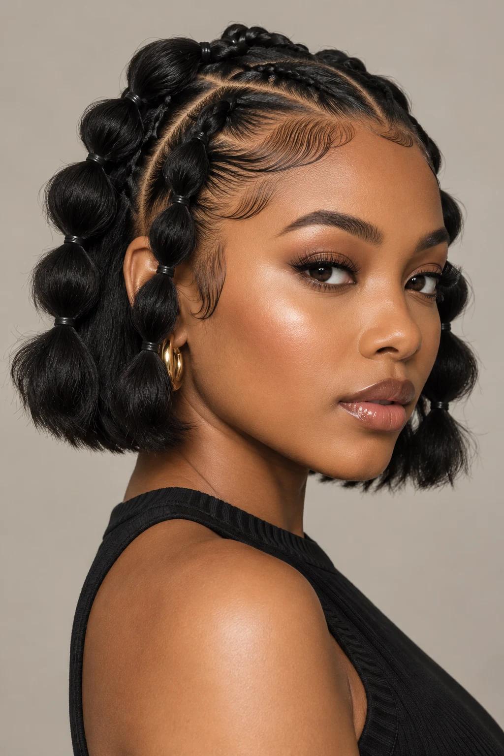 Bubble Braids on a Short Bob — short hairstyles with braids style outfit