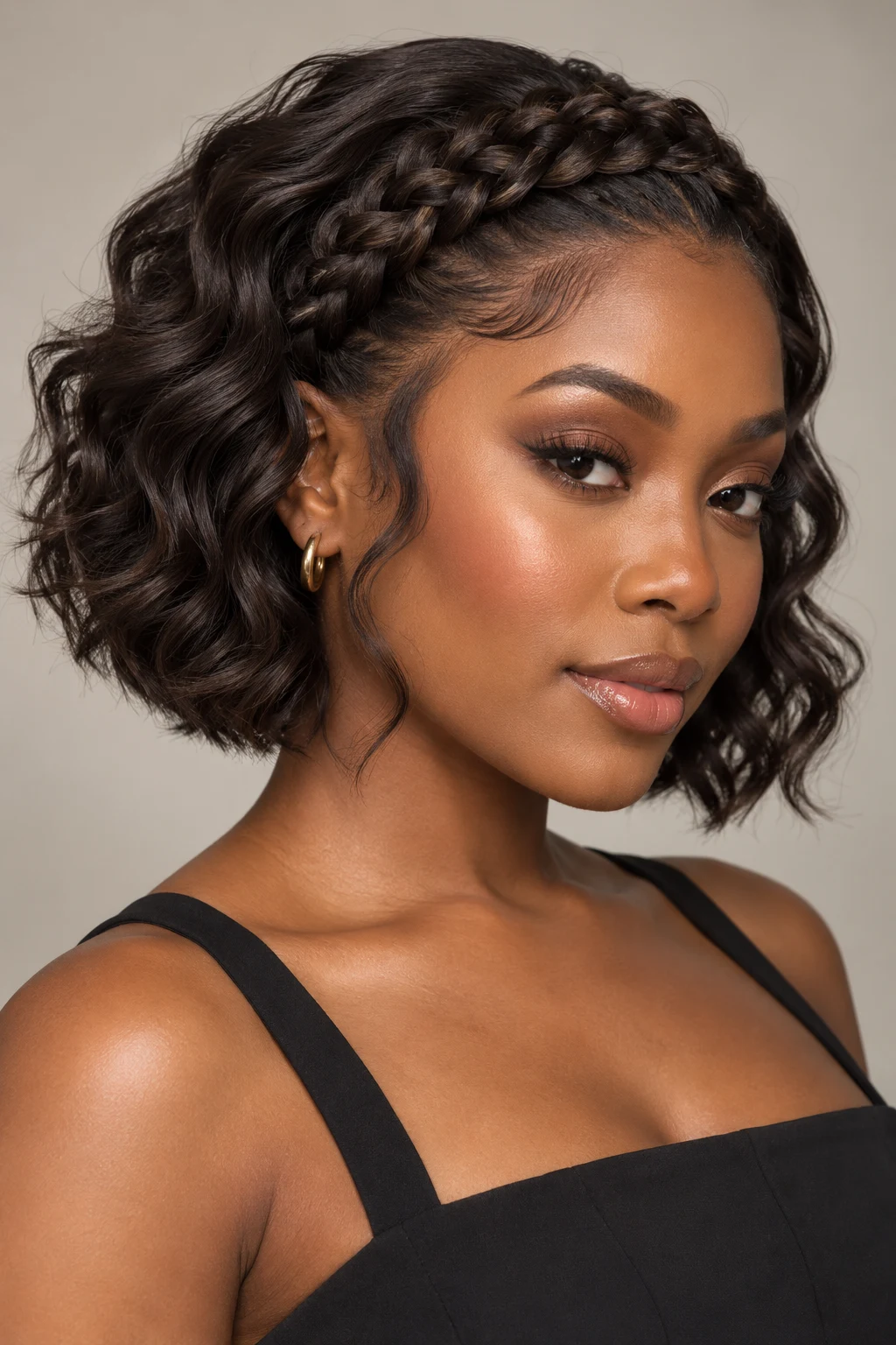 Braided Headband With Soft Waves — short hairstyles with braids style outfit