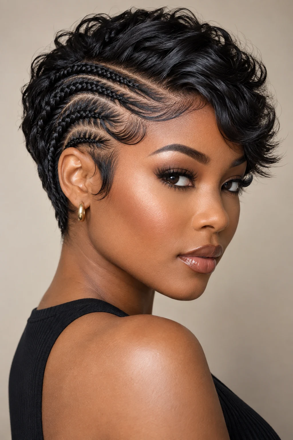 Braided Side-Part Pixie — short hairstyles with braids style outfit