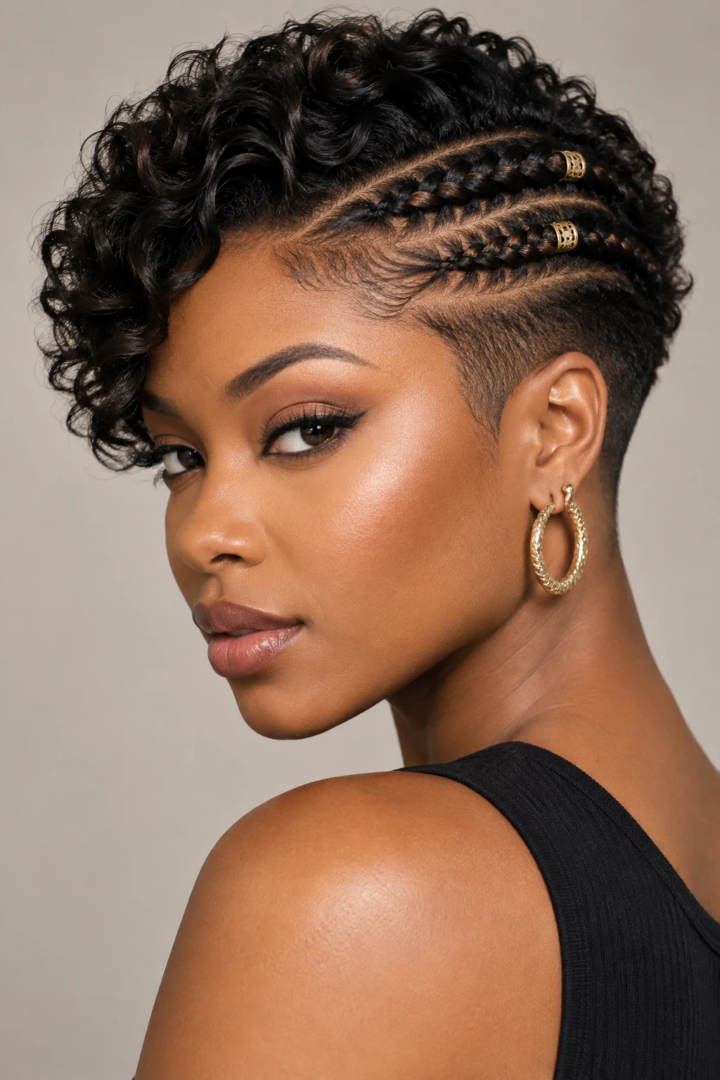 Accent Braids on a Tapered Cut — short hairstyles with braids style outfit