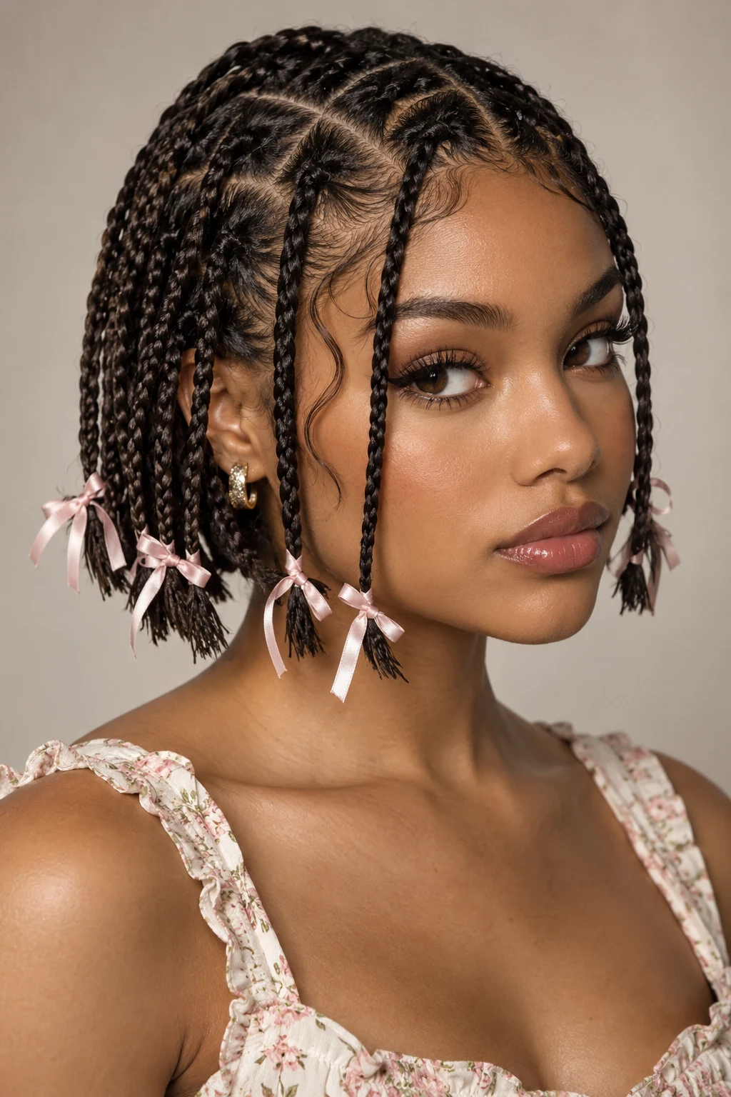 Tiny Braids With Ribbon Ties — short hairstyles with braids style outfit