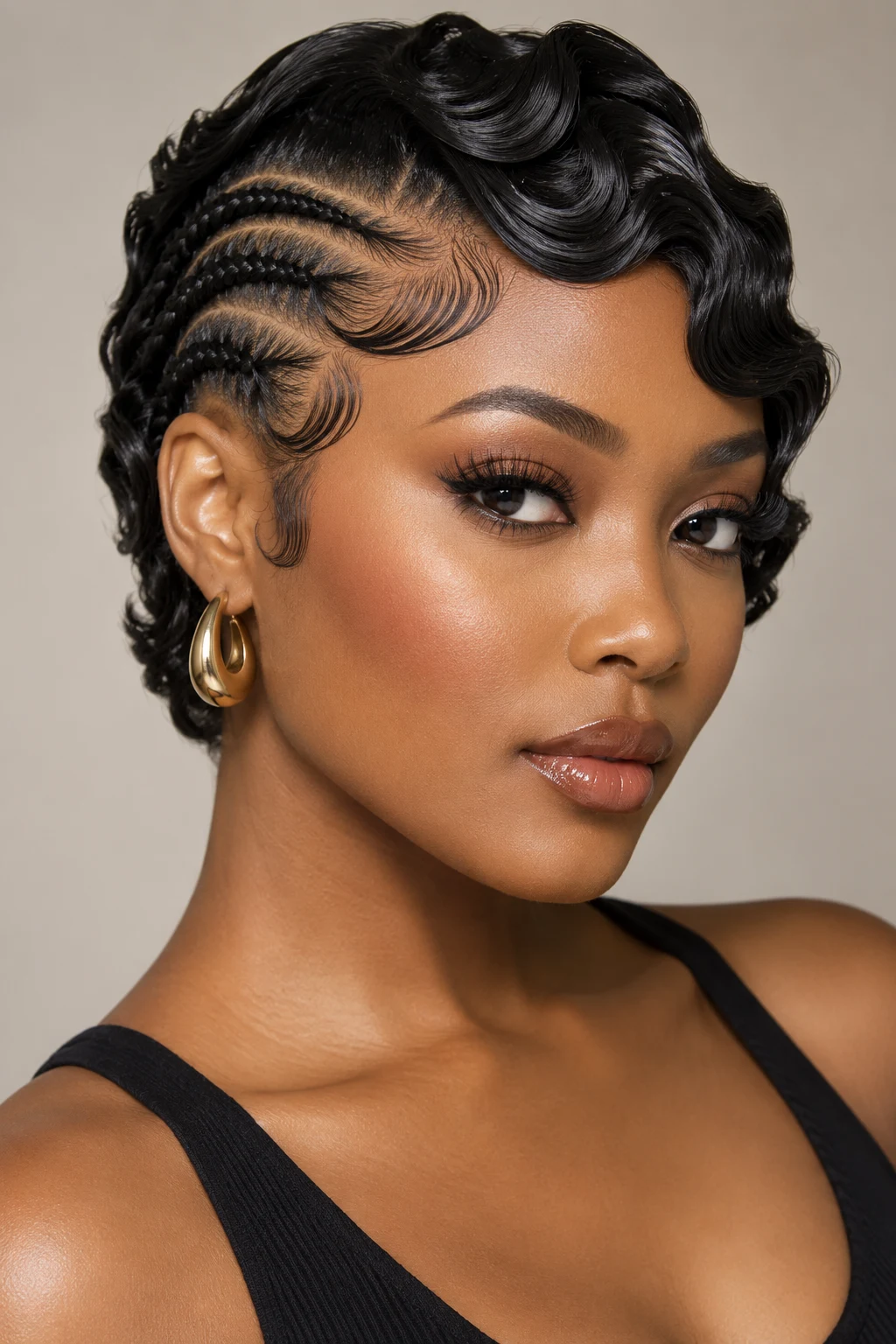 Side Braids With Finger Waves — short hairstyles with braids style outfit