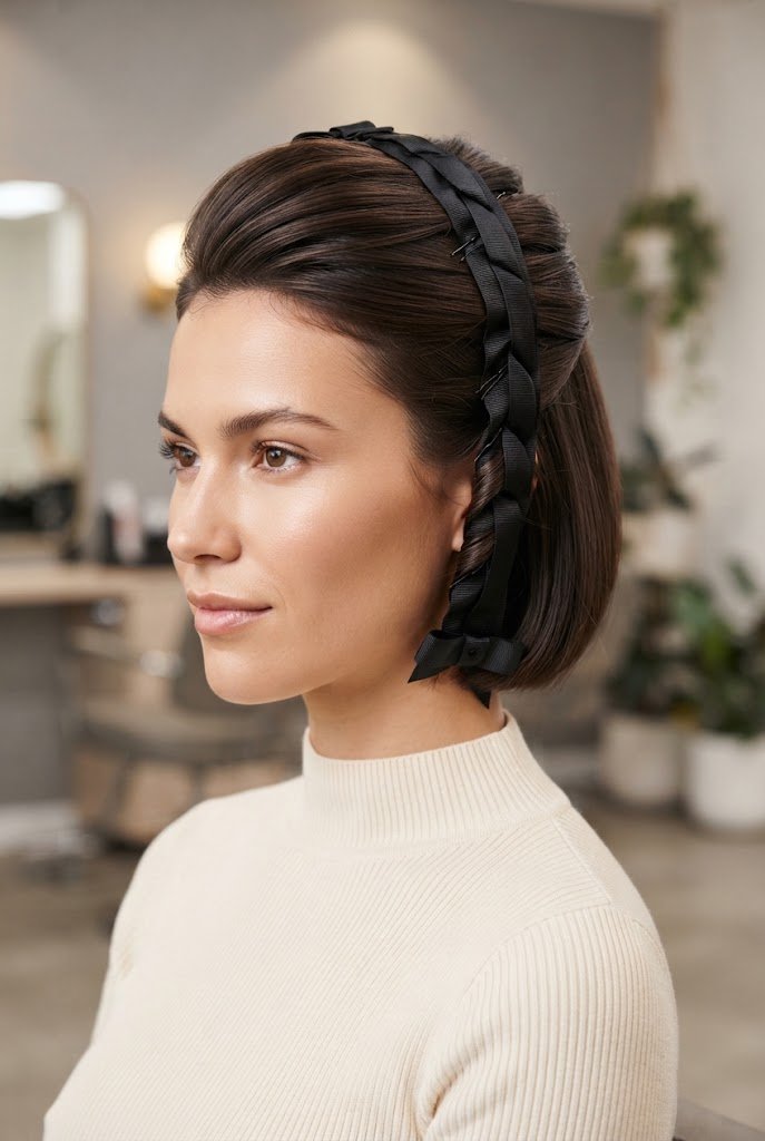 Chic French Twist with Ribbon Accent — short hairstyles with ribbons style outfit