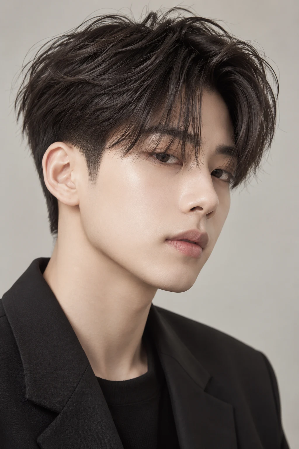 Textured Two-Block Cut — short korean hairstyles style outfit