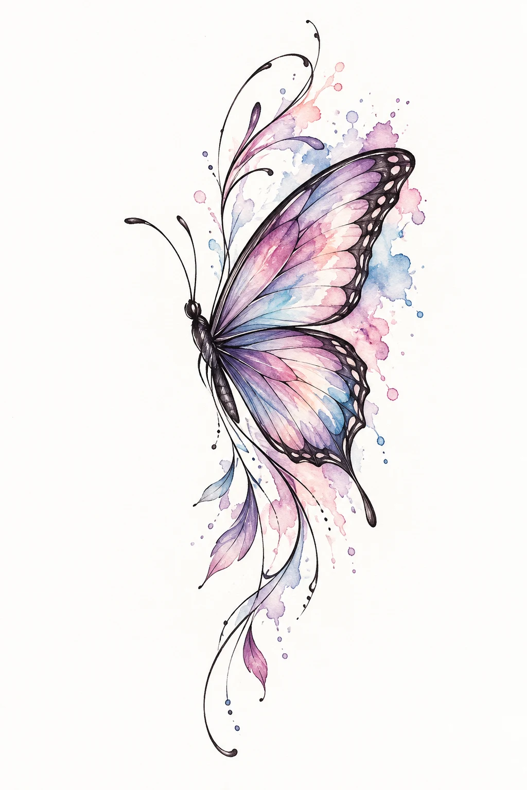 Side Butterfly Tattoo With Soft Watercolor Wings — side butterfly tattoo style outfit
