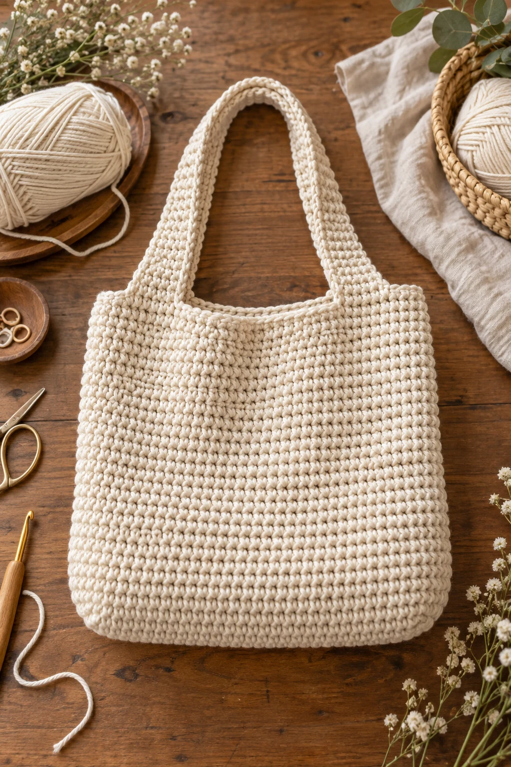 Classic Cream Simple Crochet Bag — simple crochet bag style outfit