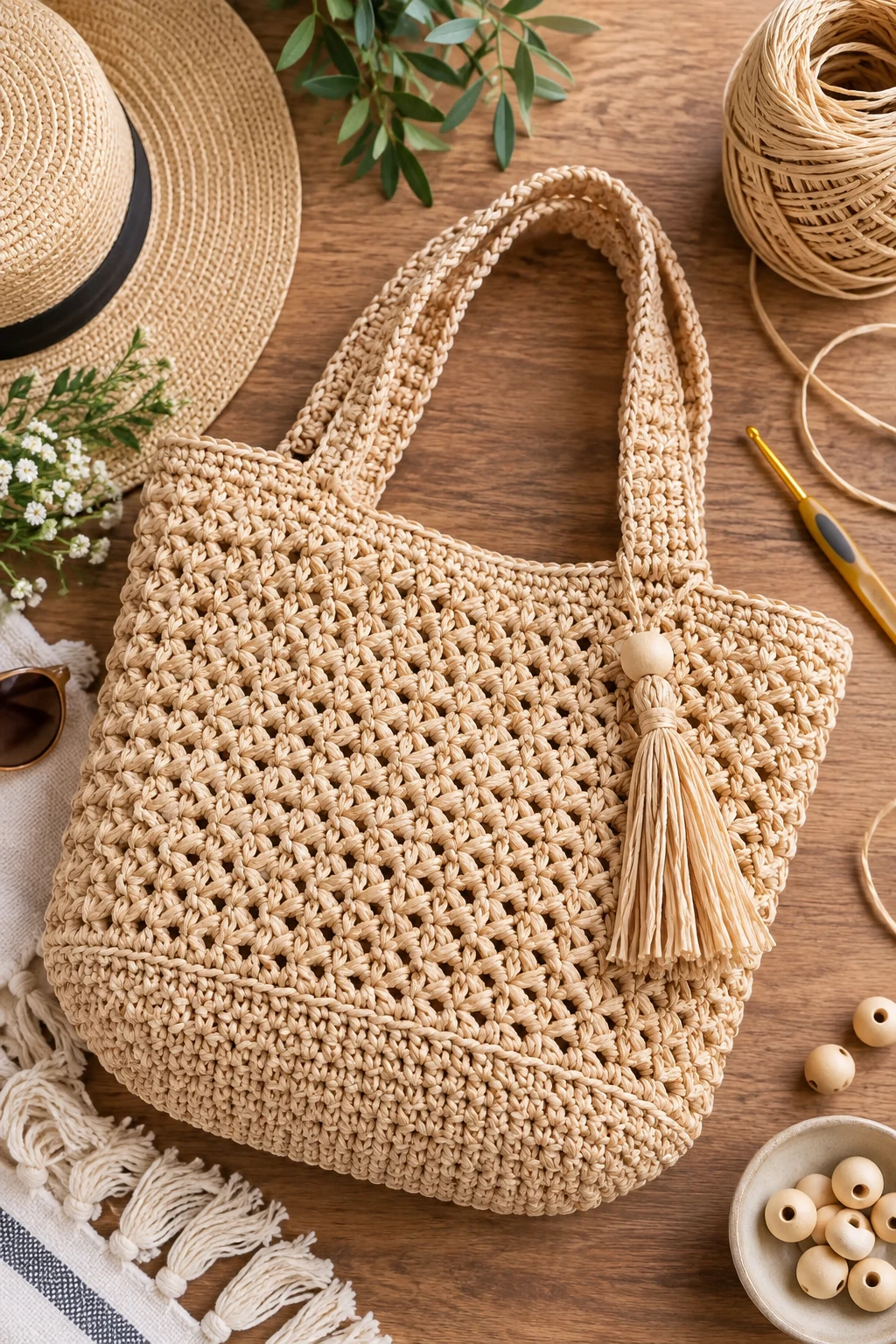 Raffia Summer Crochet Bag — simple crochet bag style outfit