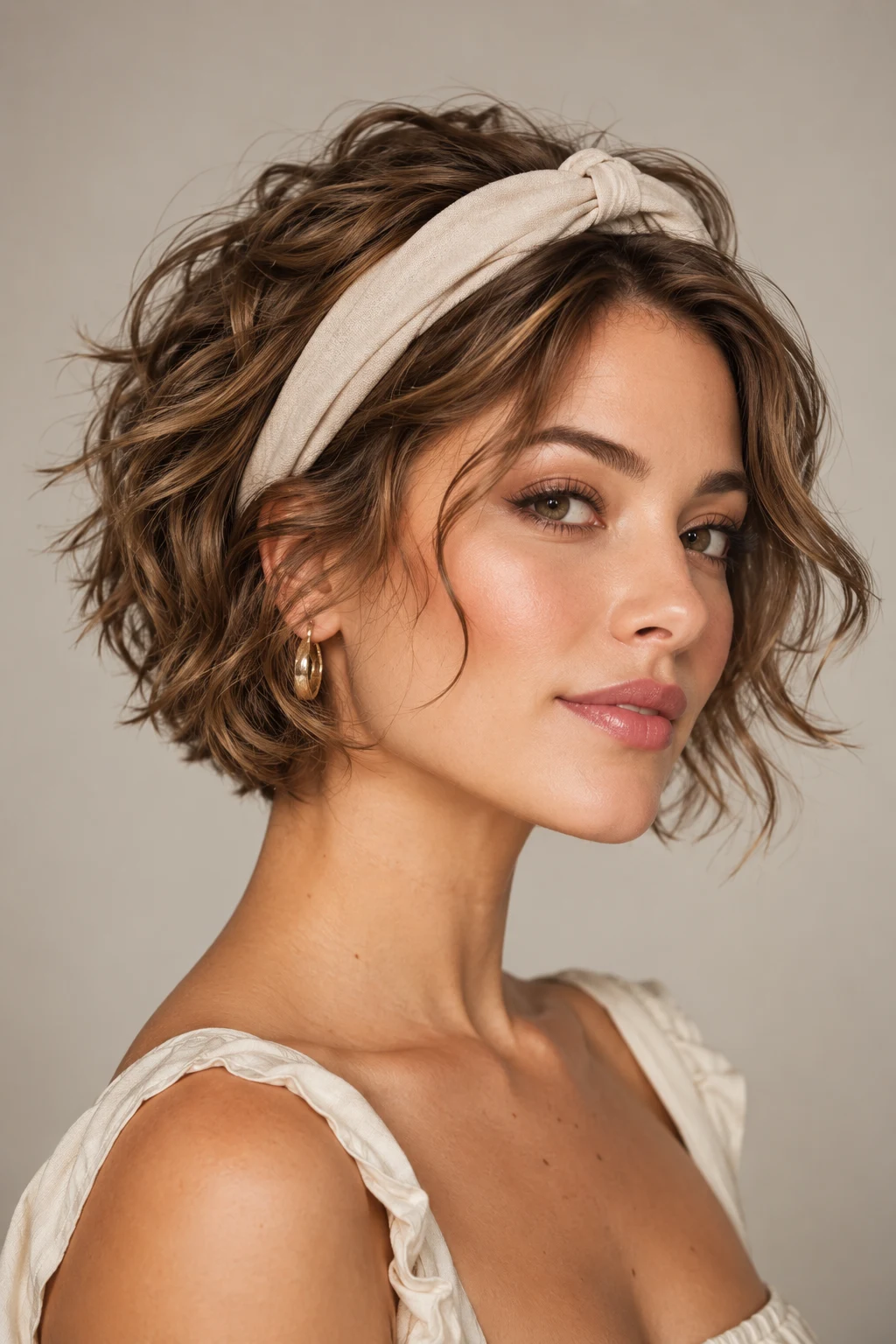 Headband + Tousled Texture — simple hairstyles for short hair style outfit