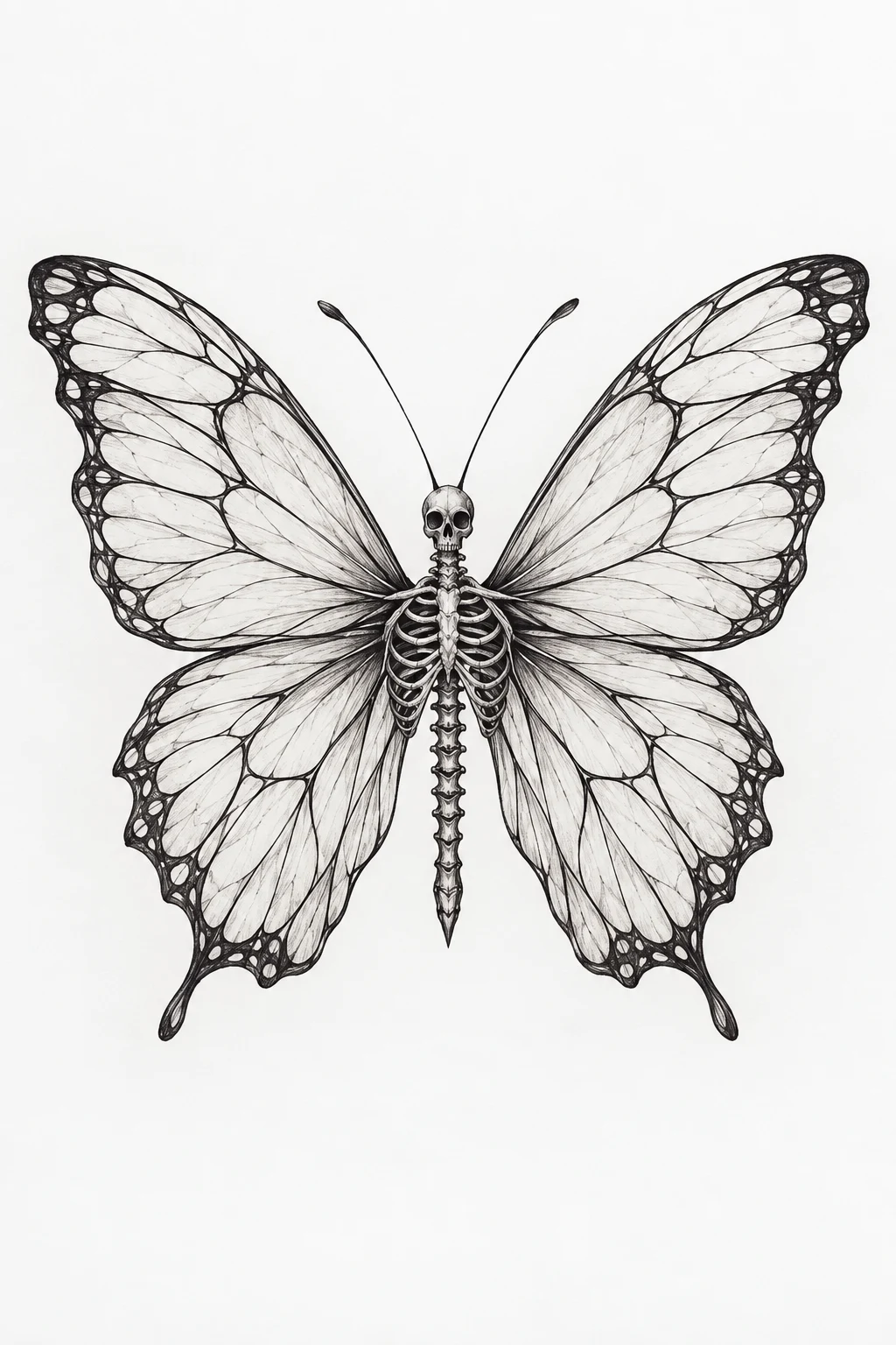 Fine-Line Bone Wings Skeleton Butterfly Tattoo — skeleton butterfly tattoo style outfit