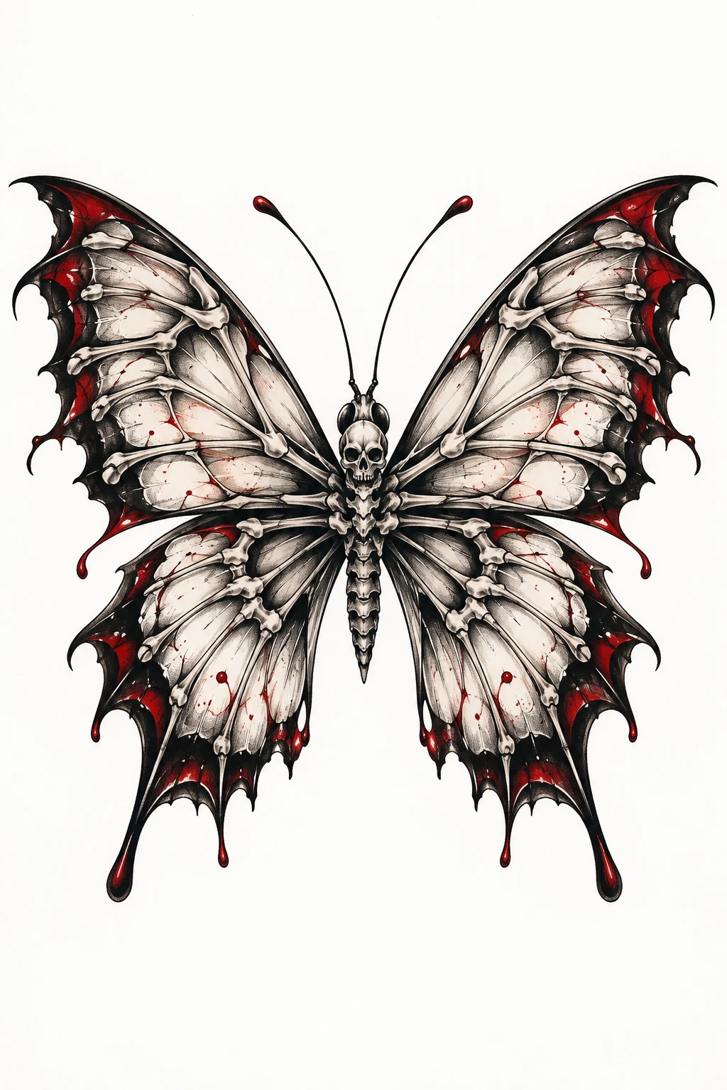 Skeleton Butterfly Tattoo With Red Accents — skeleton butterfly tattoo style outfit