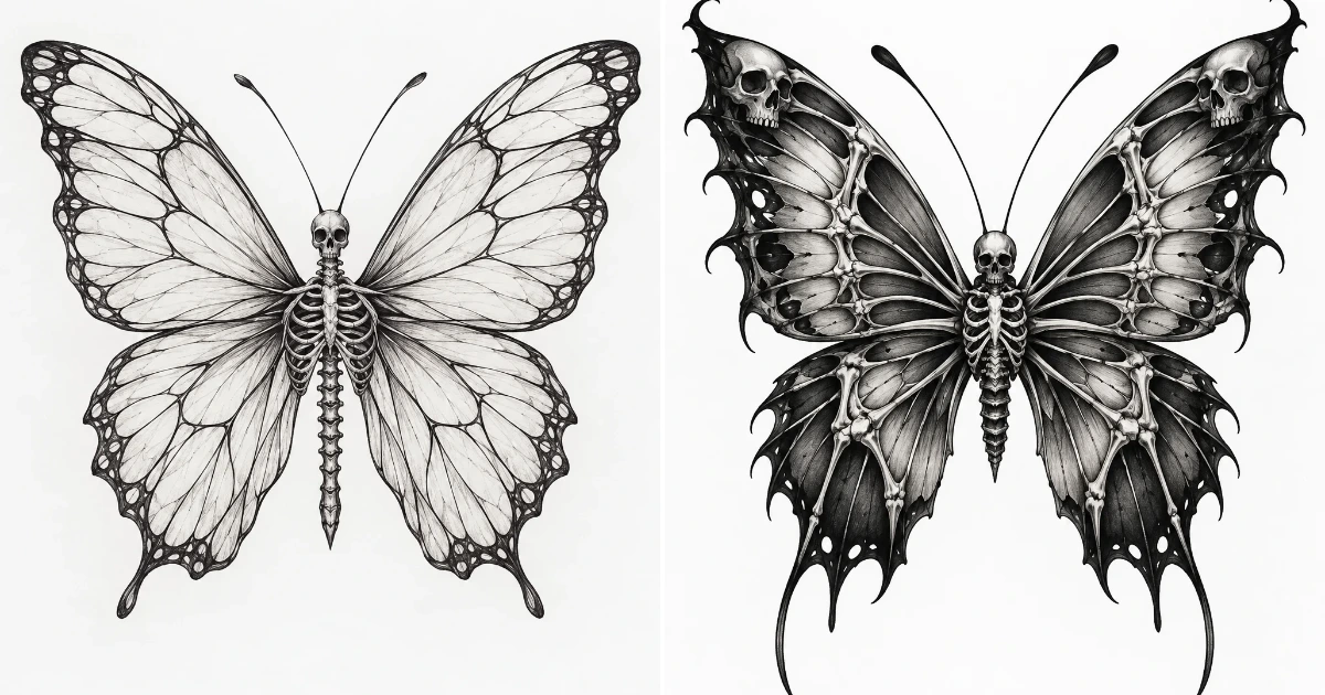 12 Skeleton Butterfly Tattoo Ideas That Balance Dark skeleton butterfly tattoo