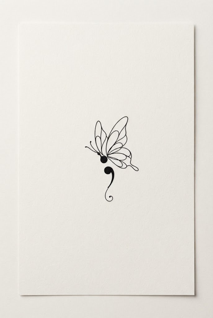 The Single-Line Flying Small Butterfly Semicolon Tattoo — small butterfly semicolon tattoo style outfit