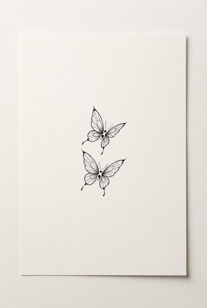 Dual Micro Butterflies in Flight — small butterfly semicolon tattoo style outfit