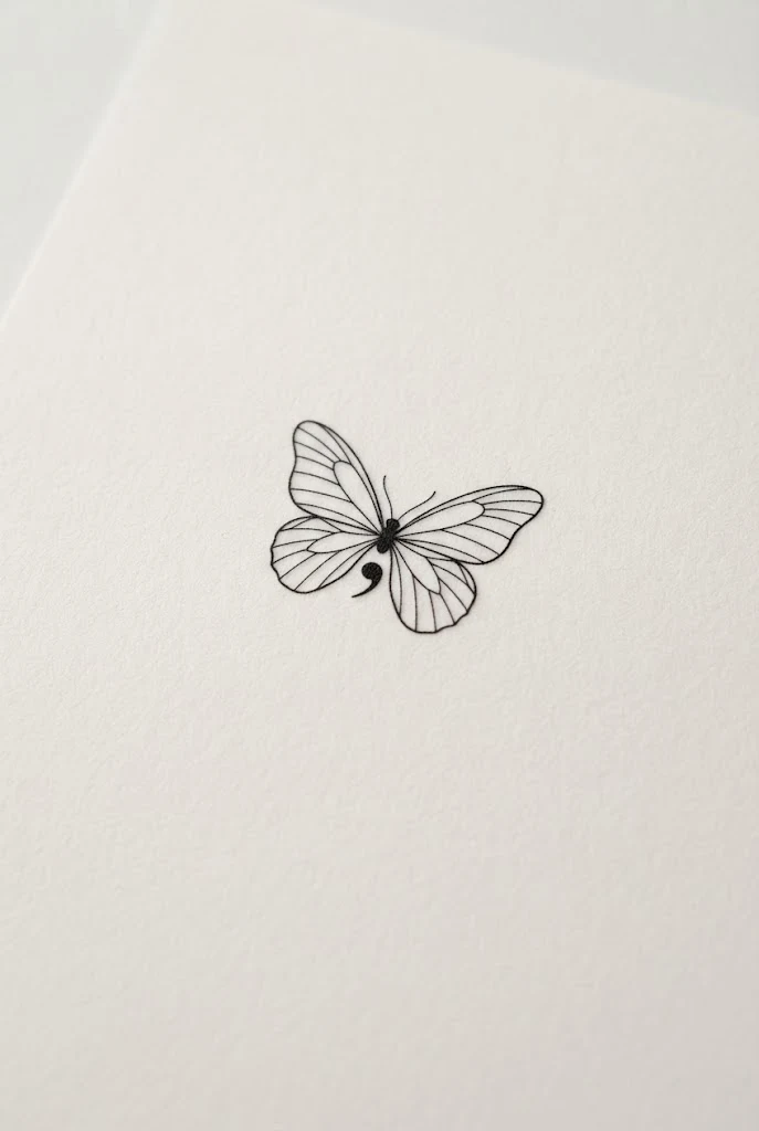 Micro Outline Behind the Ear — small butterfly semicolon tattoo style outfit