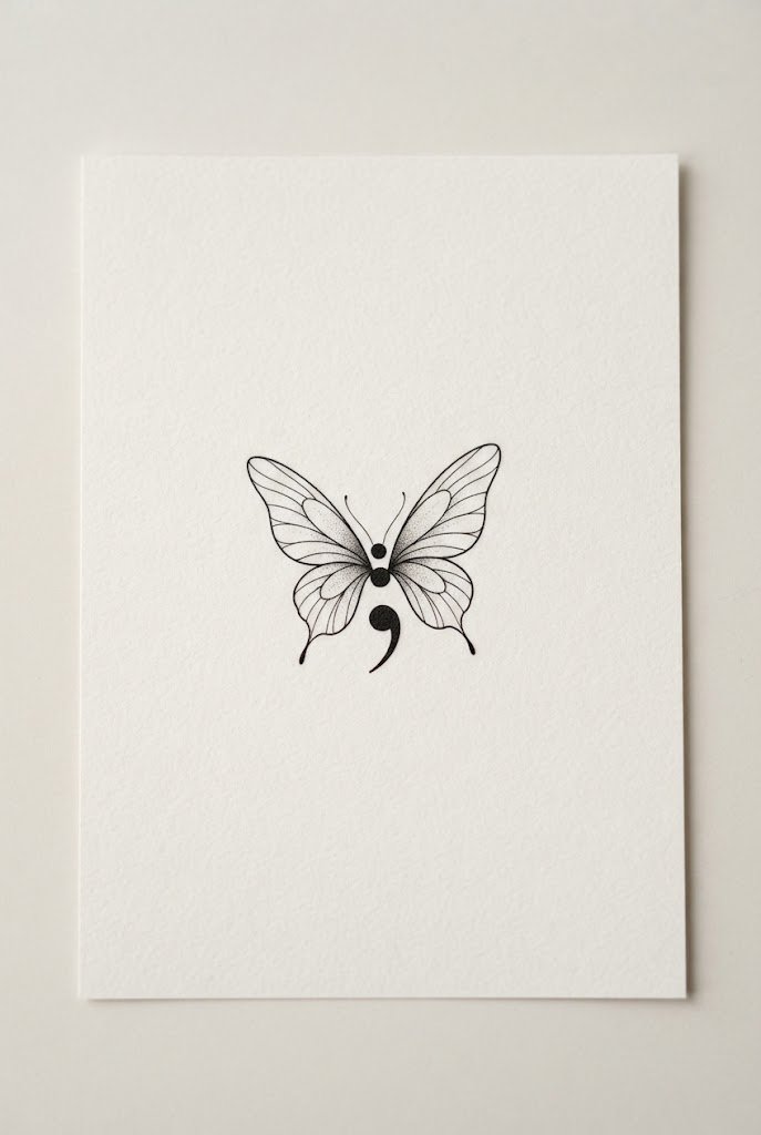 Small Butterfly Semicolon Tattoo on the Ankle — small butterfly semicolon tattoo style outfit