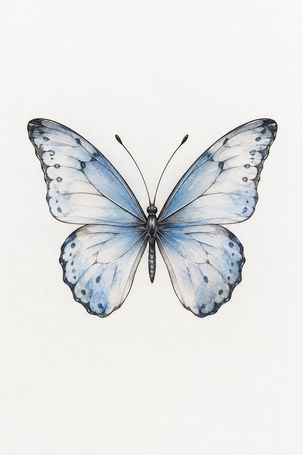 Soft Blue Butterfly — small fine line butterfly tattoo style outfit