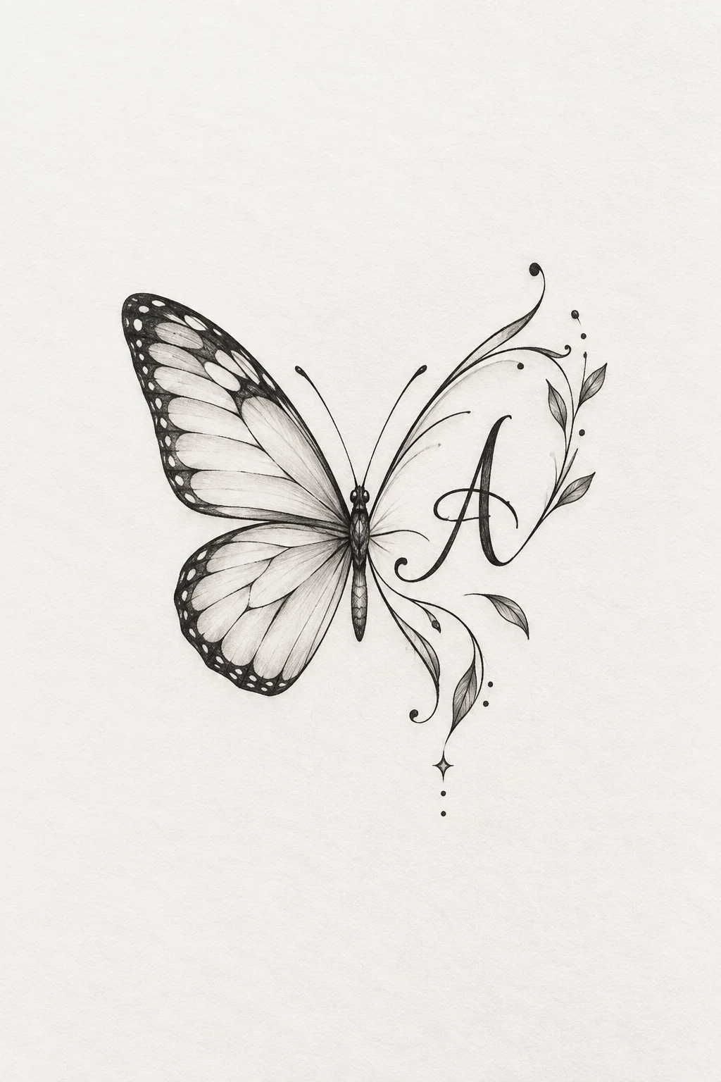 Butterfly With Initial — small fine line butterfly tattoo style outfit