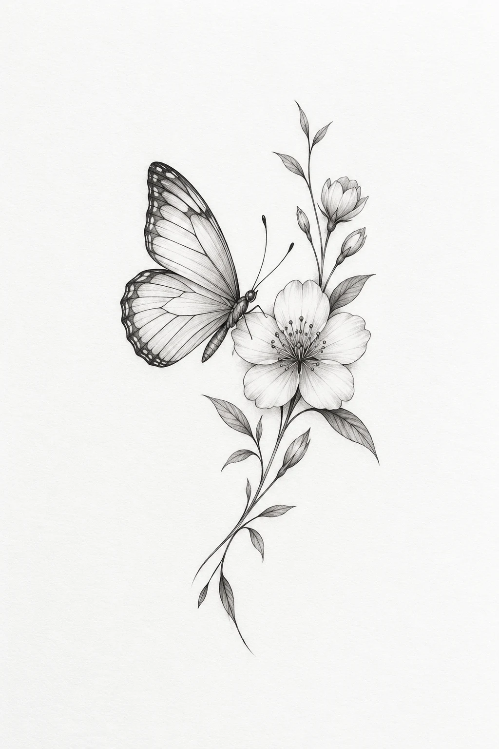 Butterfly With Birth Flower — small fine line butterfly tattoo style outfit