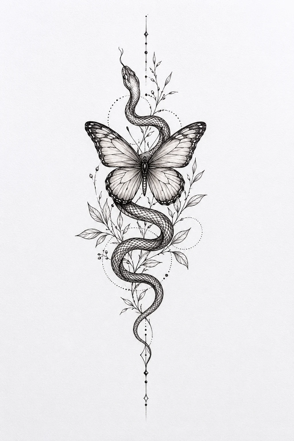 Fine-Line Snake and Butterfly Tattoo — snake and butterfly tattoo style outfit