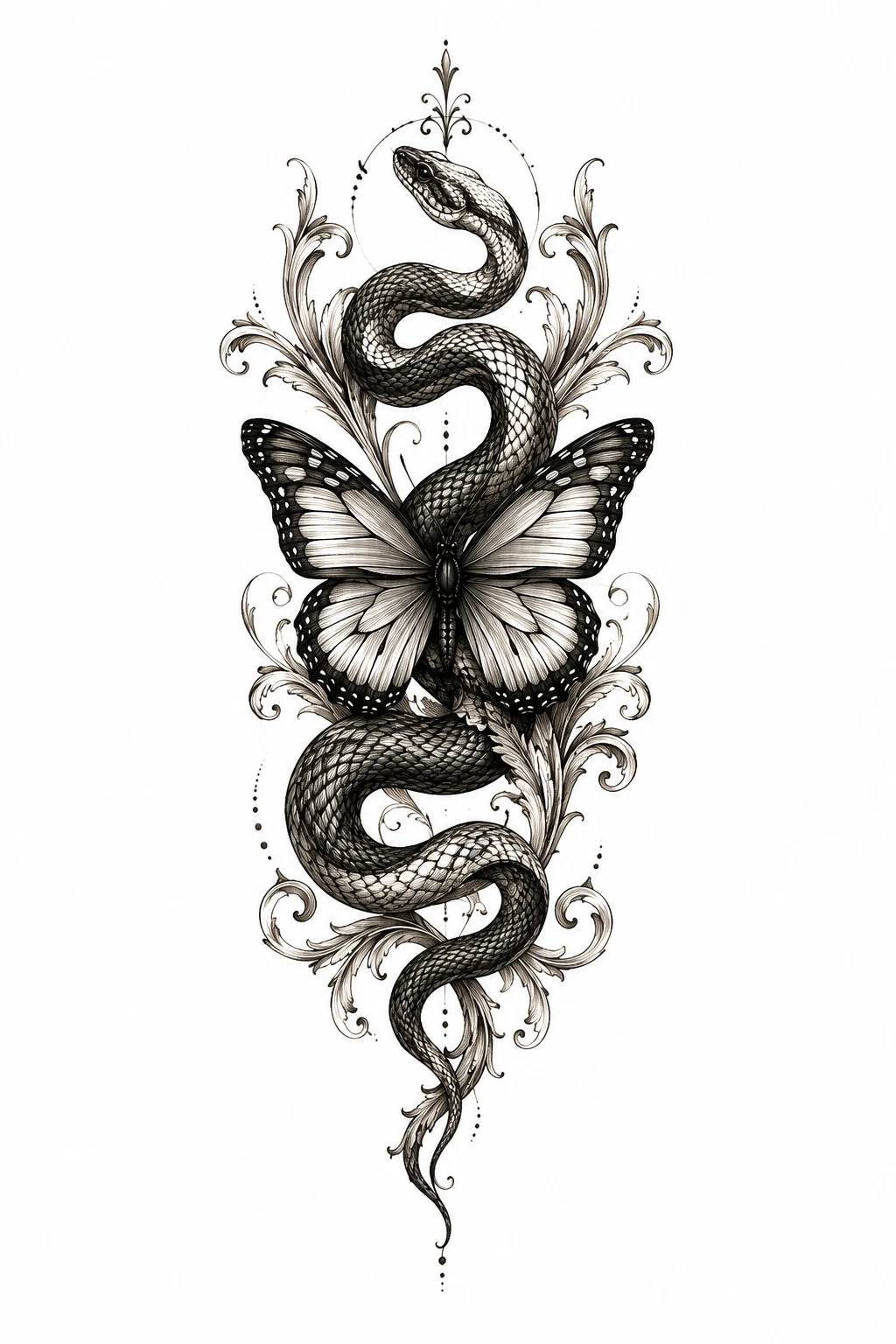 Ornamental Snake and Butterfly Tattoo — snake and butterfly tattoo style outfit