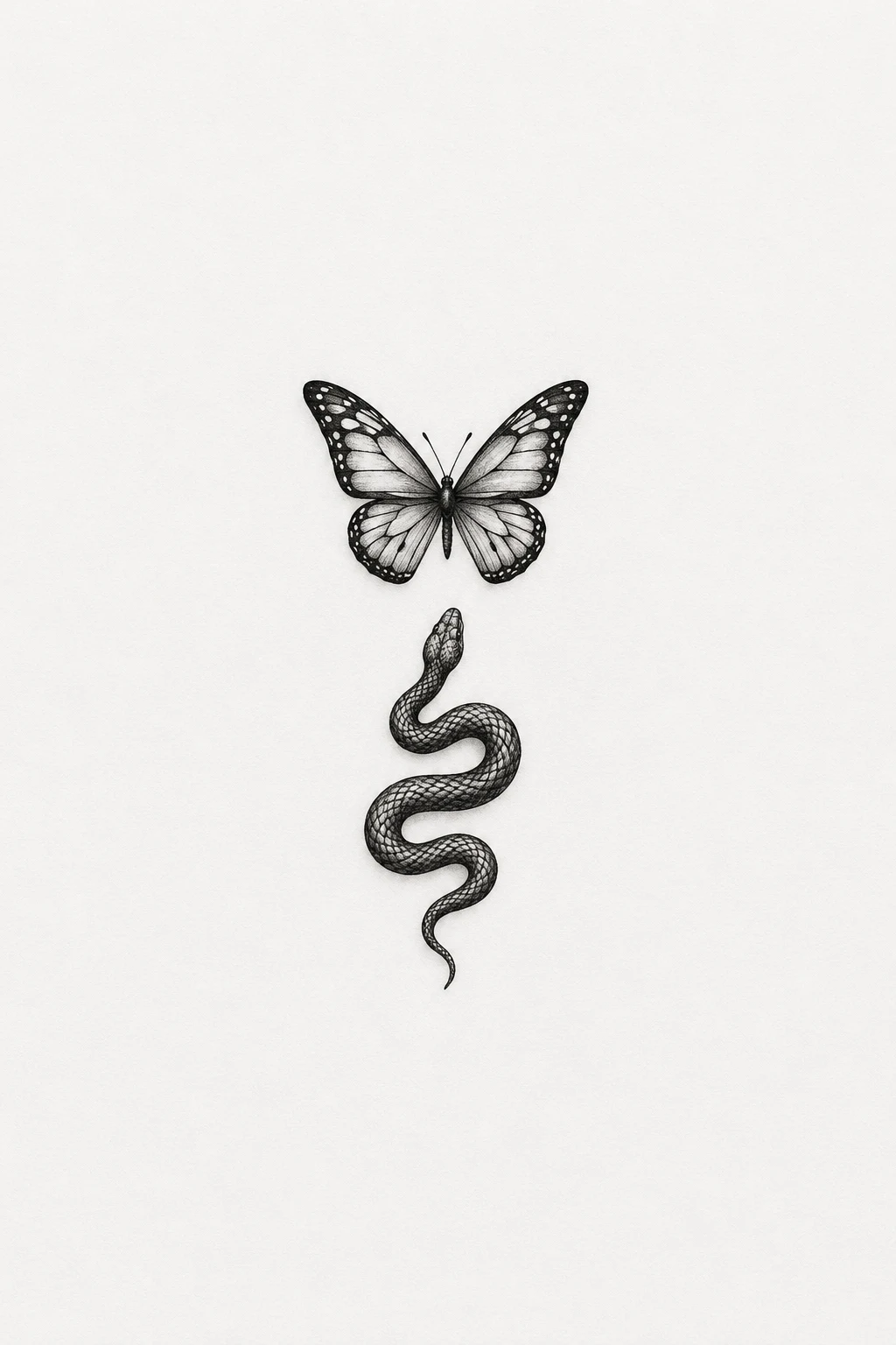 Tiny Snake and Butterfly Pair — snake and butterfly tattoo style outfit
