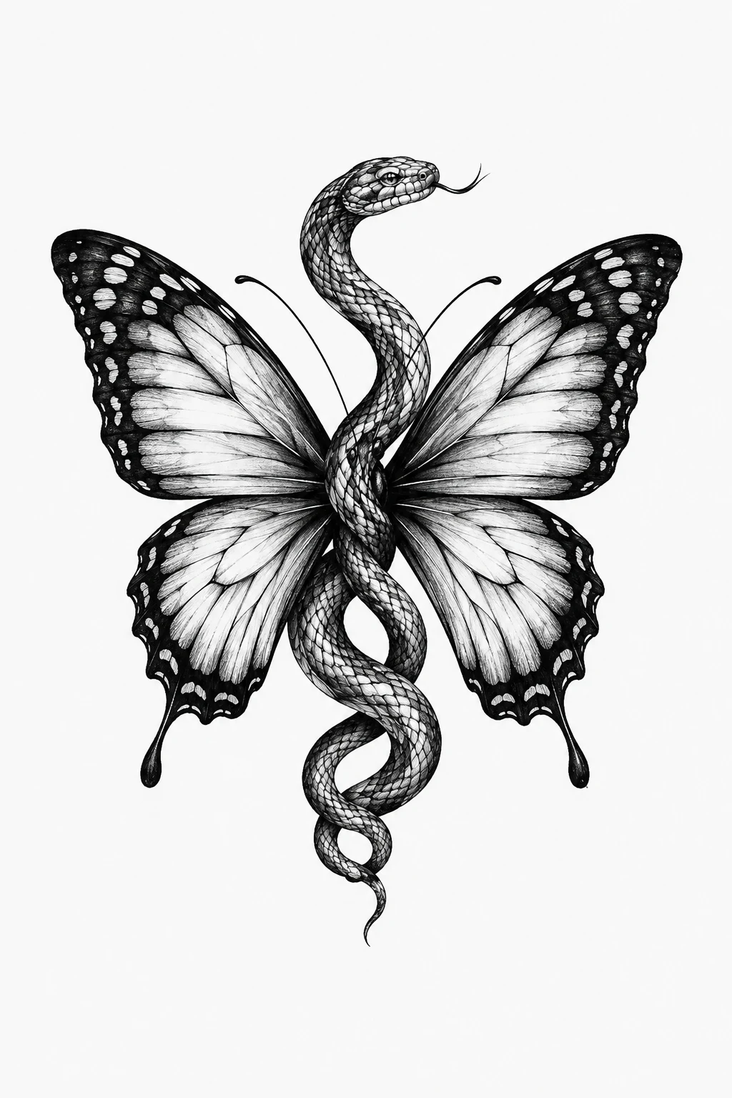Snake Emerging From Butterfly Wings — snake and butterfly tattoo style outfit