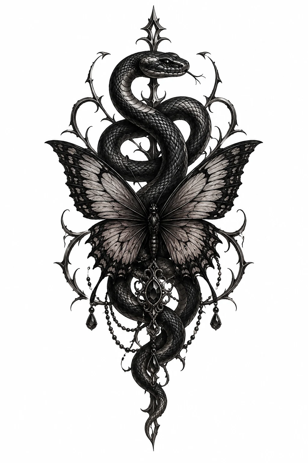 Gothic Snake and Butterfly Tattoo — snake and butterfly tattoo style outfit