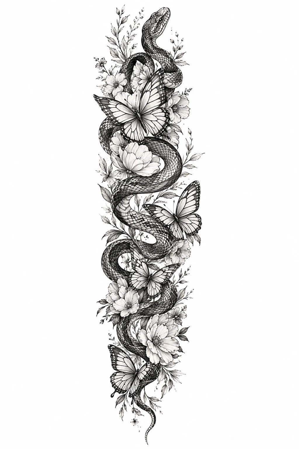 Snake and Butterfly Tattoo Sleeve — snake and butterfly tattoo style outfit