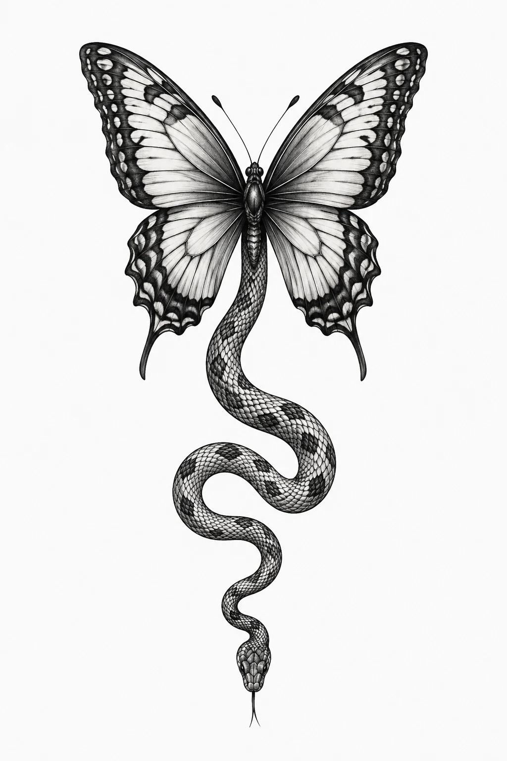 Butterfly With a Snake Tail — snake and butterfly tattoo style outfit