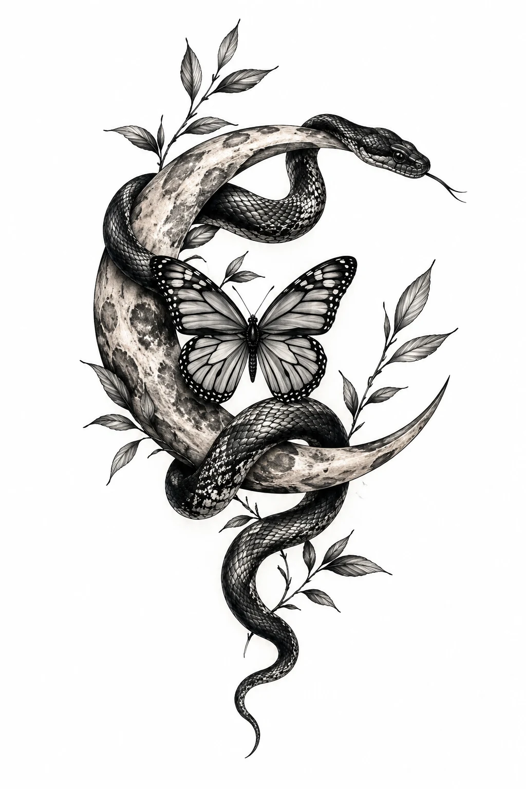 Crescent Moon Snake and Butterfly — snake and butterfly tattoo style outfit