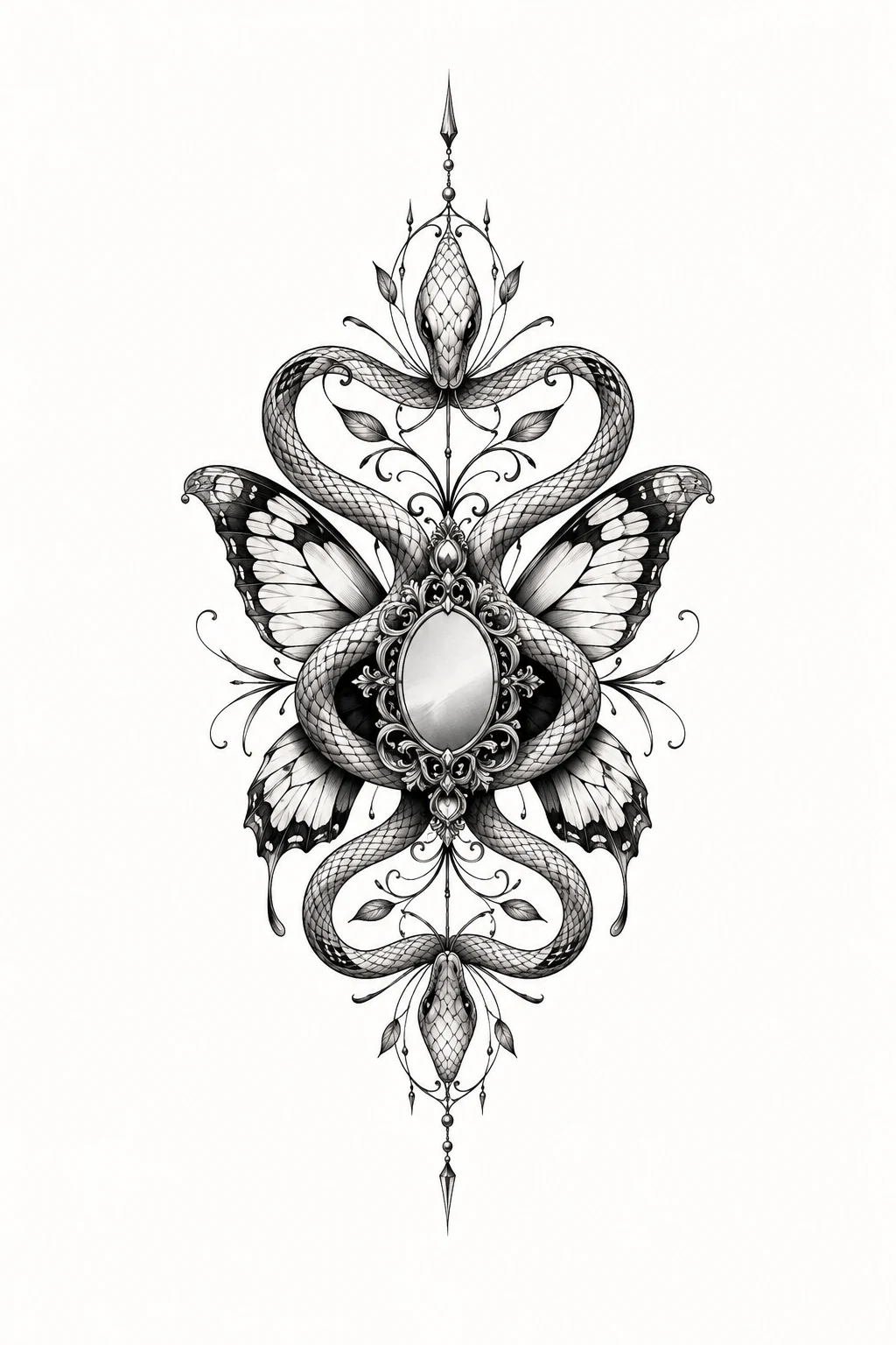 Snake Butterfly Tattoo With a Mirror Composition — snake butterfly tattoo style outfit