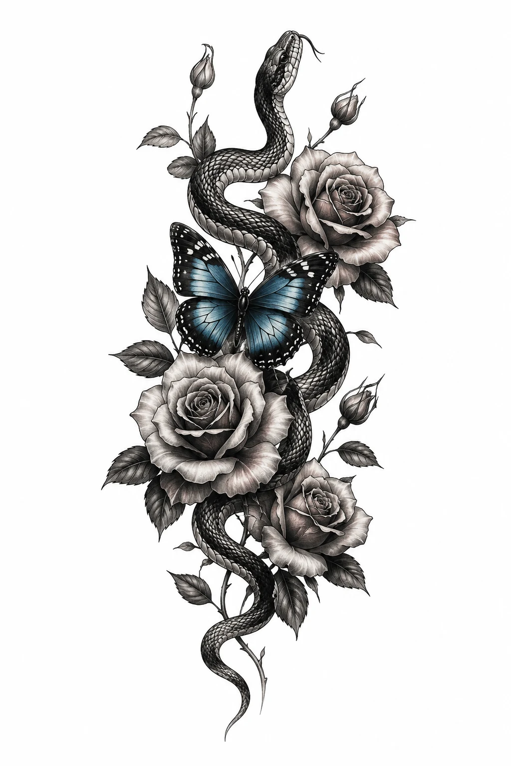Snake Butterfly Tattoo With Roses — snake butterfly tattoo style outfit