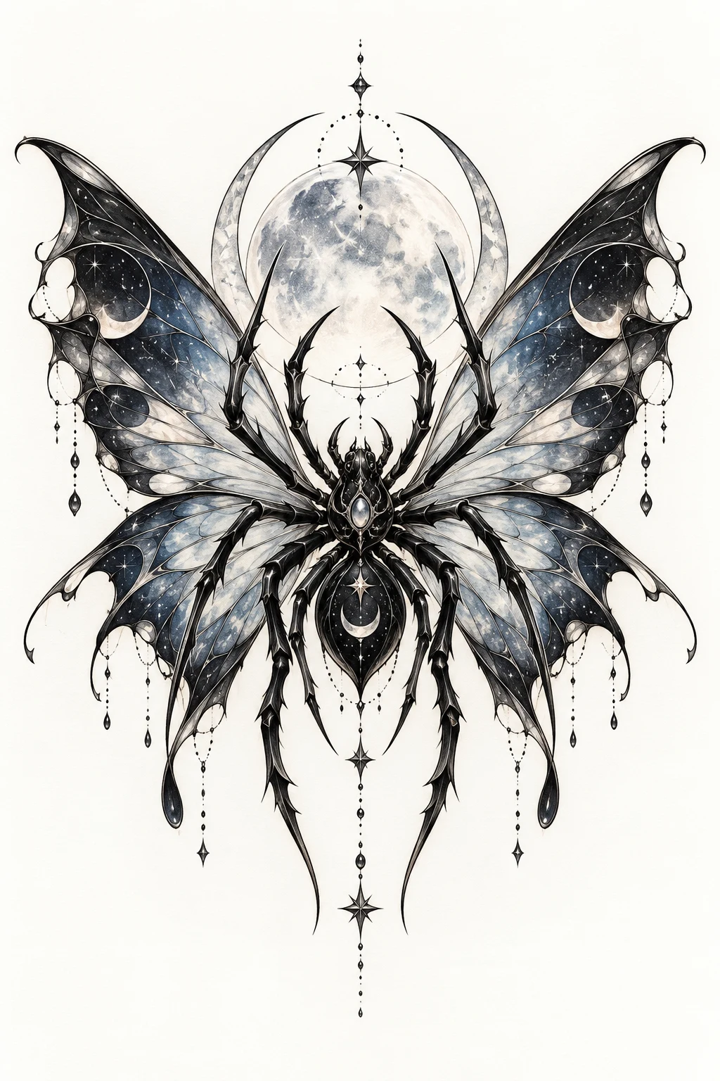 Surreal Spider Butterfly With Moonlight — spider butterfly tattoo style outfit
