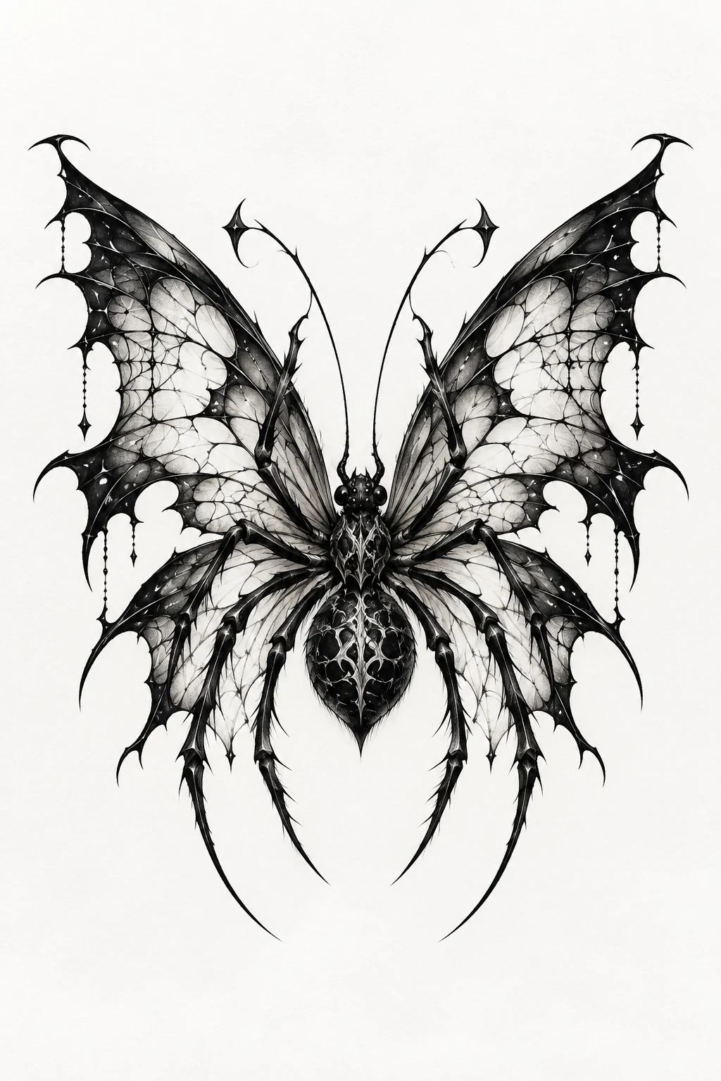 Gothic Blackwork Spider Butterfly Tattoo — spider butterfly tattoo style outfit