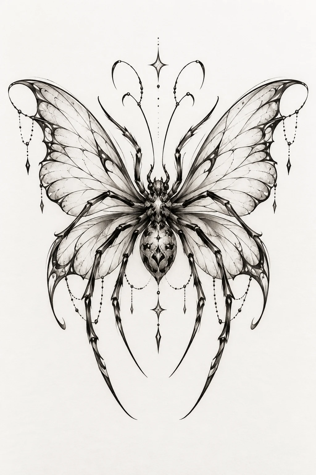 Delicate Fine-Line Spider Butterfly — spider butterfly tattoo style outfit