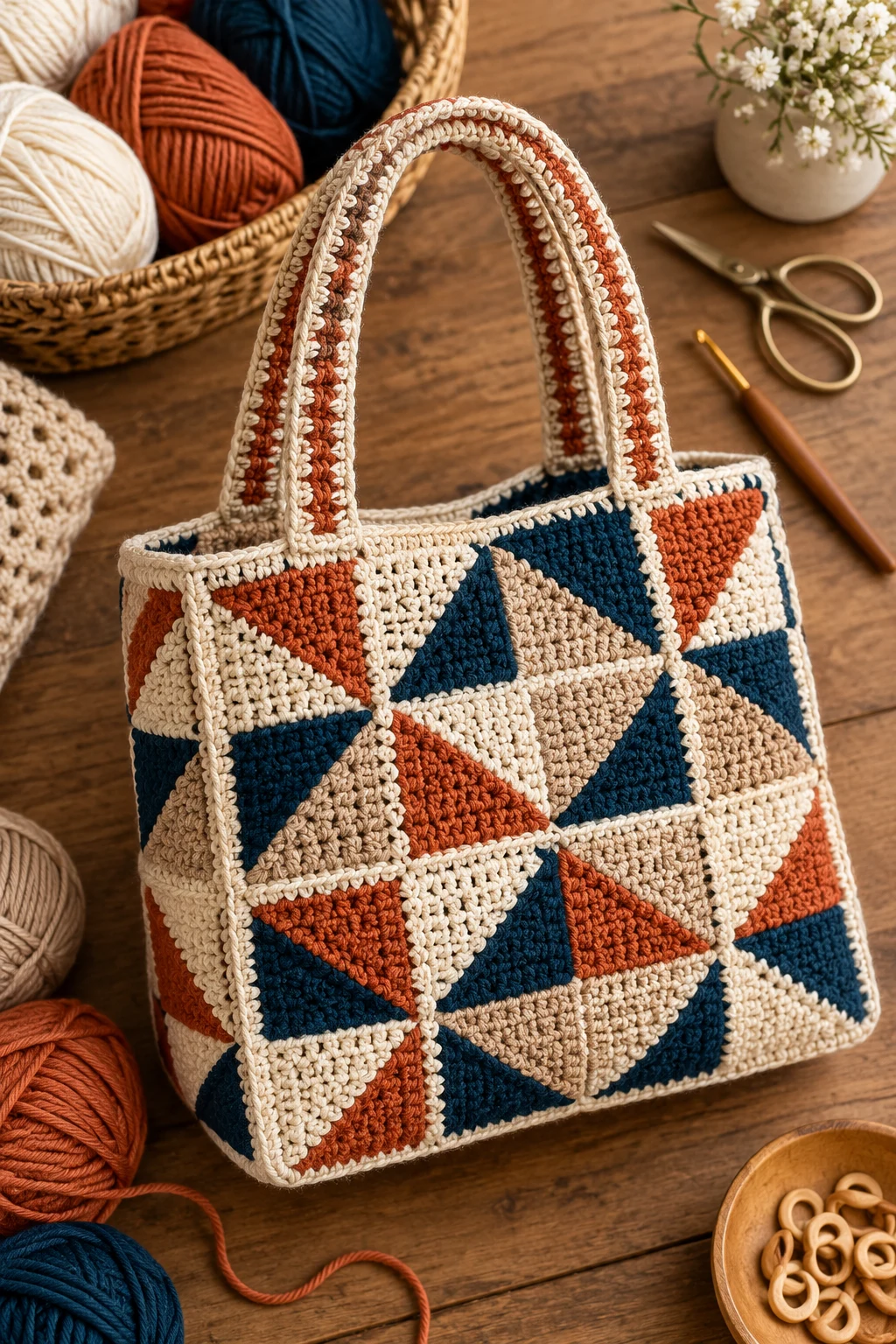 Modern Geometric Statement Bag — square crochet bag style outfit