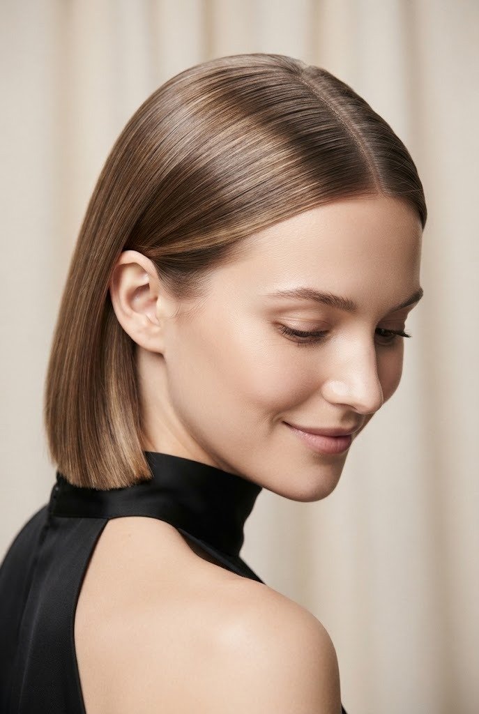 The Tucked-Behind-the-Ears Sleek Crop — Straightened hairstyles for short hair style outfit