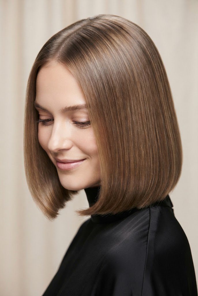 Polished Beveled-Ends Straight Bob — Straightened hairstyles for short hair style outfit