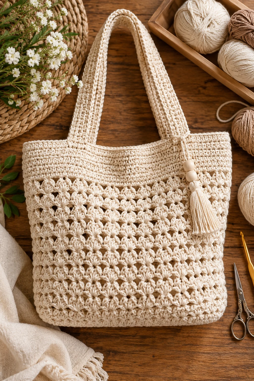 Classic Natural Cotton Tote — summer bag crochet style outfit