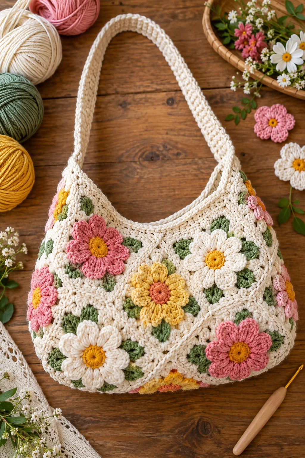 Floral Summer Shoulder Bag — summer bag crochet style outfit