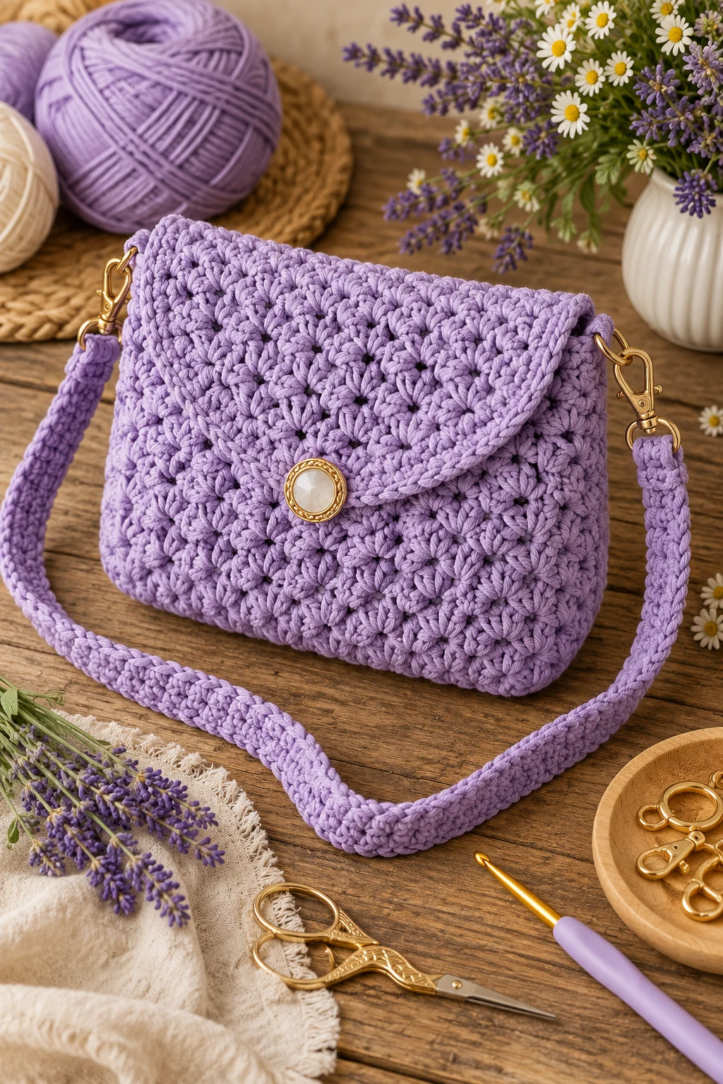 Lavender Crossbody Bag — summer bag crochet style outfit