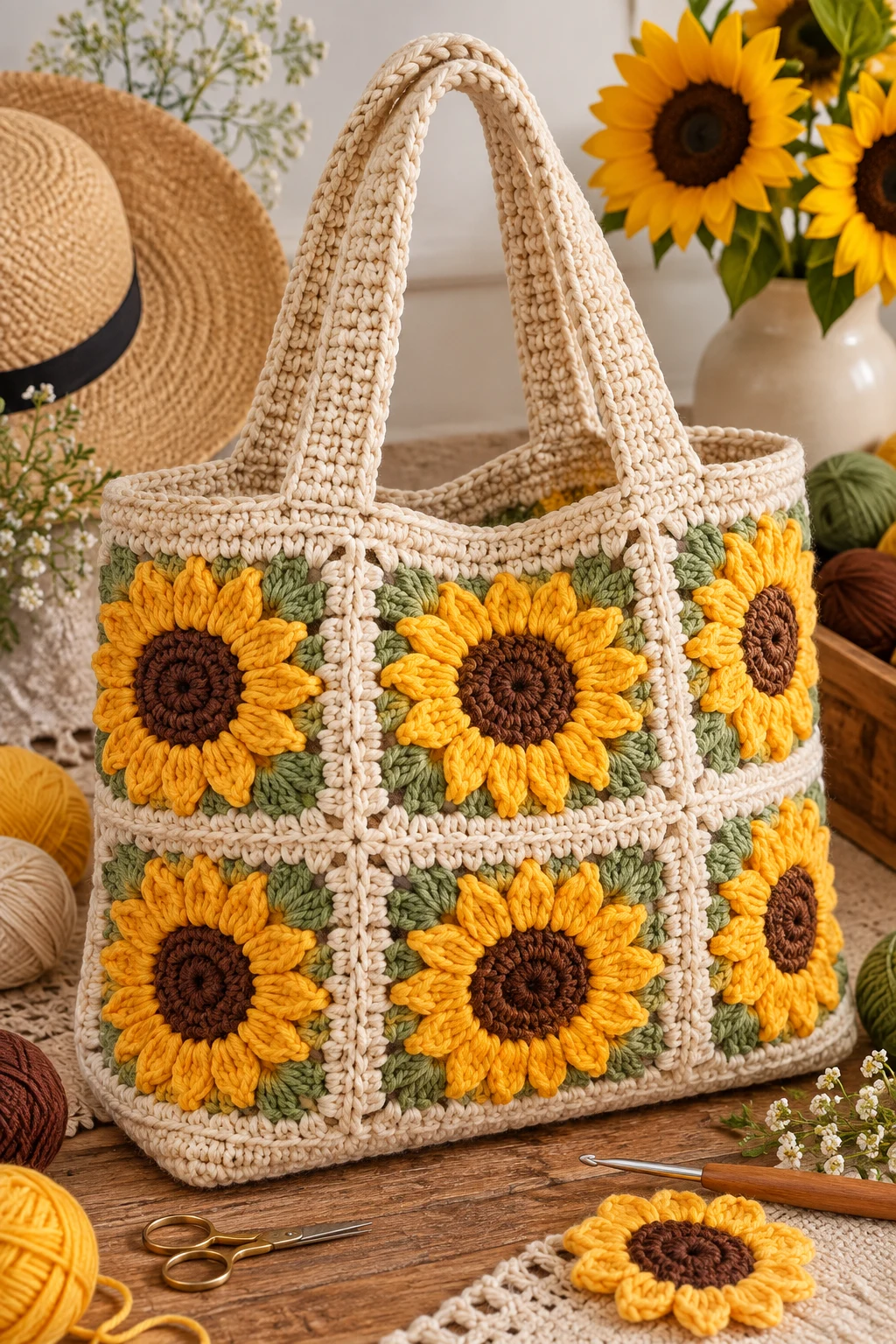 Chunky Sunflower Tote — summer bag crochet style outfit