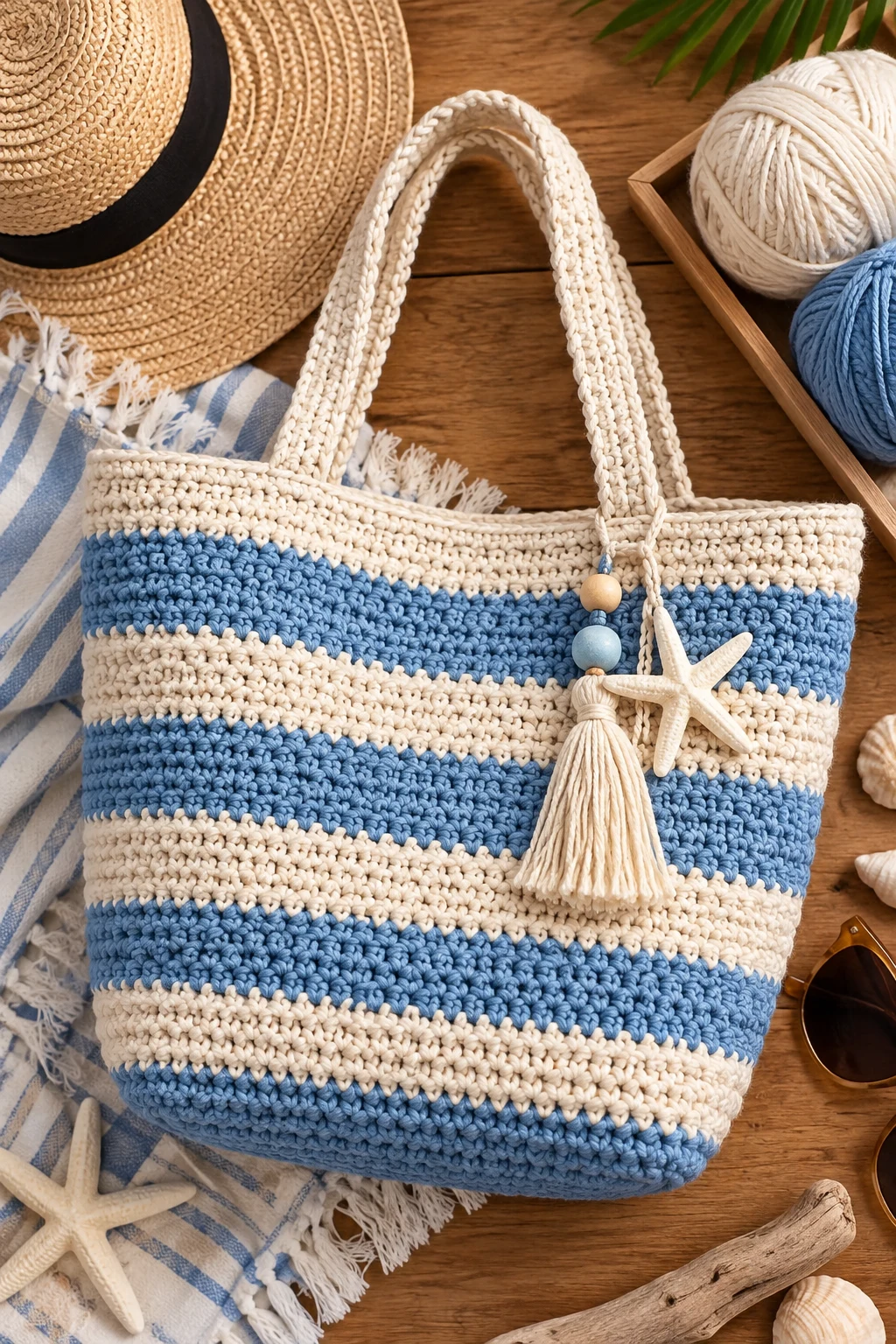 Striped Coastal Beach Tote — summer bag crochet style outfit
